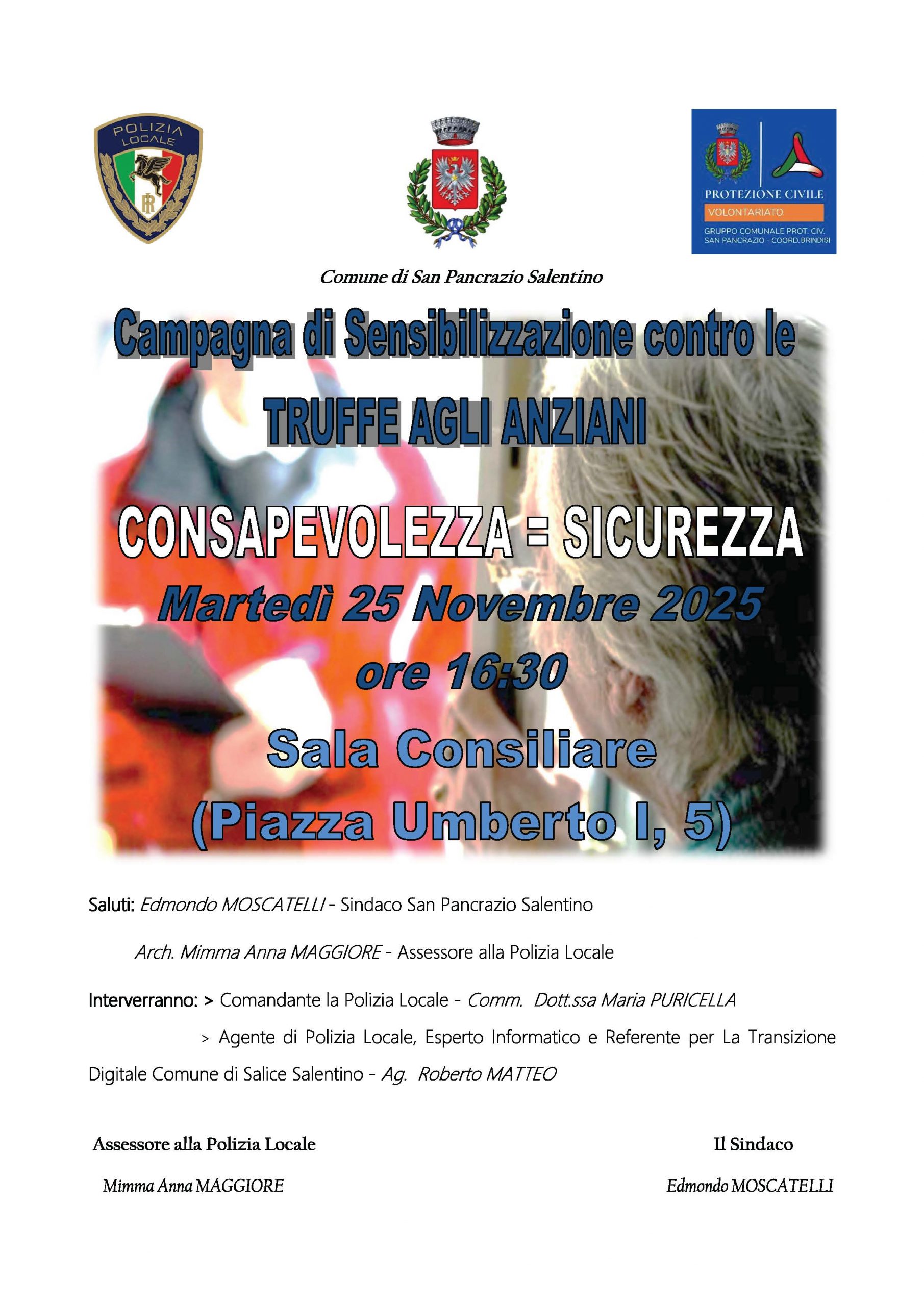 CAMPAGNA DI SENSIBILIZZAZIONE CONTRO LE TRUFFE AGLI ANZIANI